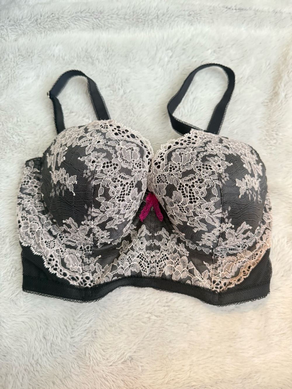 Victoria's Secret Black Bra with Cream Lace Overlay
